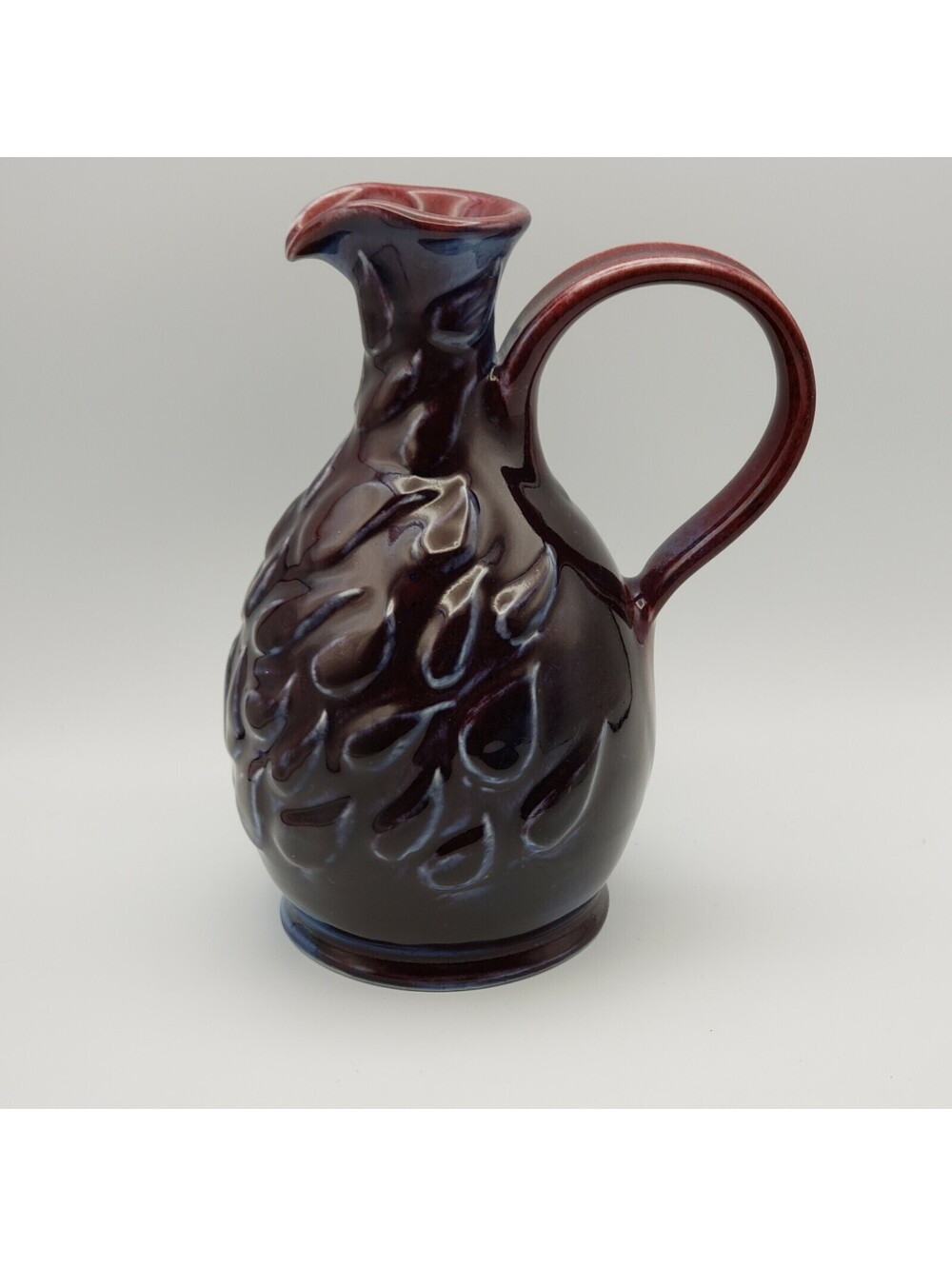 Art Pottery Pitcher Jug Purple Textured Leaf Lilac Lisa Harnish Artist Signed